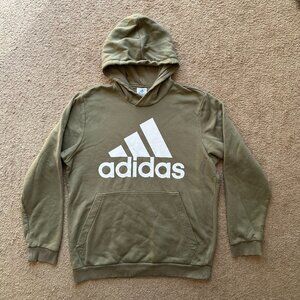 Adidas Sweatshirt Mens Large Hoodie Pullover Green Big Logo Pockets